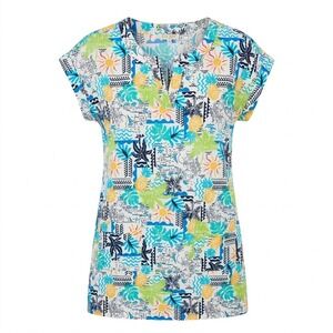 Escape by‎ Habitat Clothes MEDIUM Tropical Island Print Cotton Dress Blue White